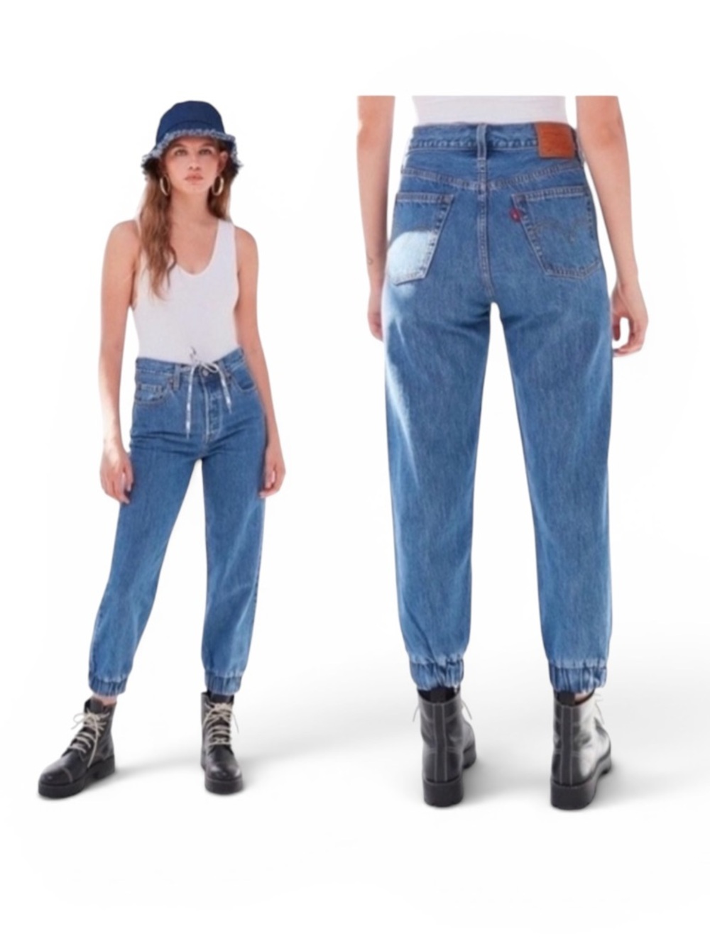 Levi's 501 Blue Boyfriend Jogger Jeans Elastic Cuff 24